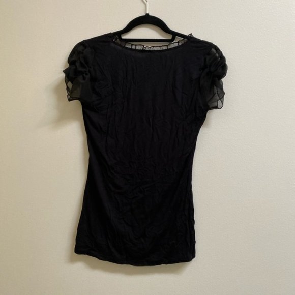 Vintage Tahari Ruffle Sheer Combination Tee - Picture 3 of 4